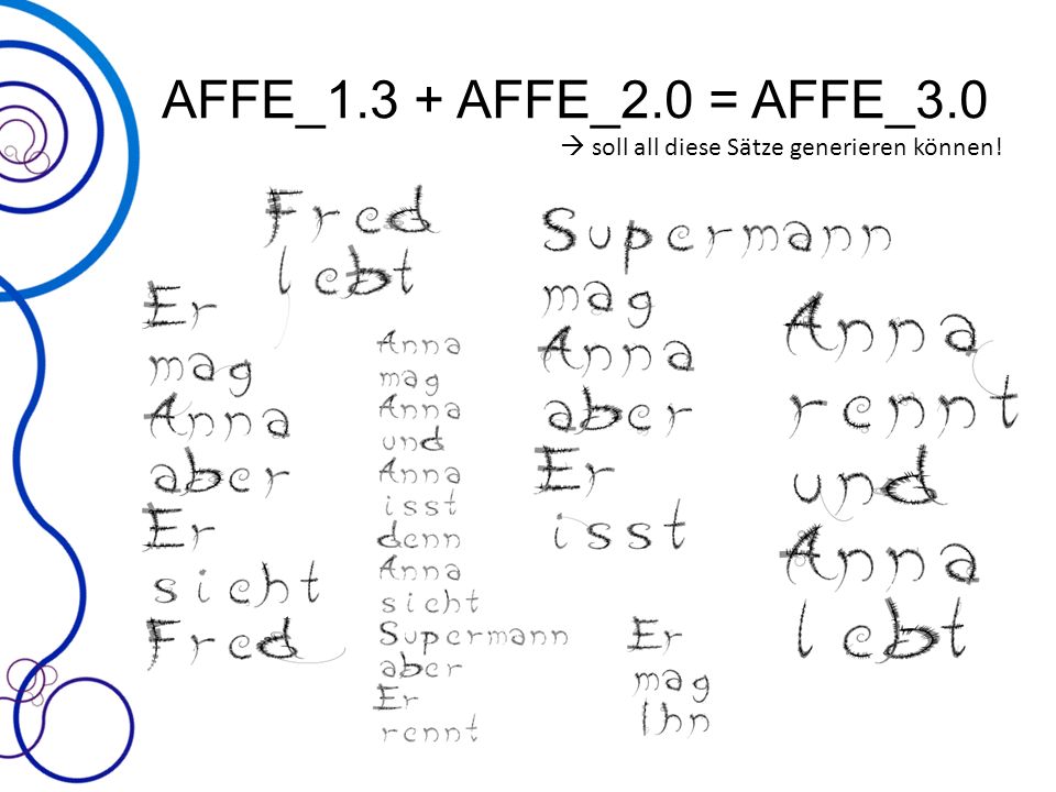 AFFE_1.3 + AFFE_2.0 = AFFE_3.0  soll all diese Sätze generieren können!
