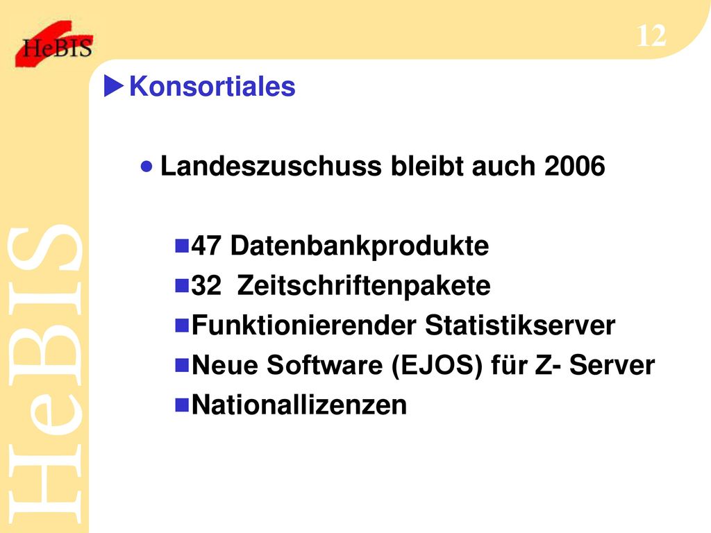 Konsortiales Landeszuschuss bleibt auch Datenbankprodukte. 32 Zeitschriftenpakete. Funktionierender Statistikserver.