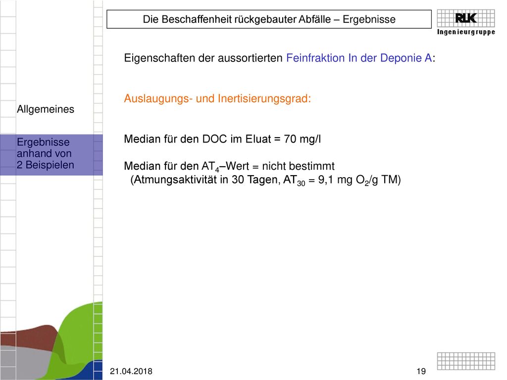 Eigenschaften der aussortierten Feinfraktion In der Deponie A: