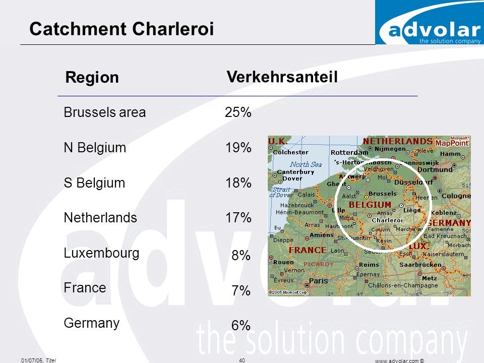 8% 7% 6% Catchment Charleroi Region Verkehrsanteil Brussels area 25%