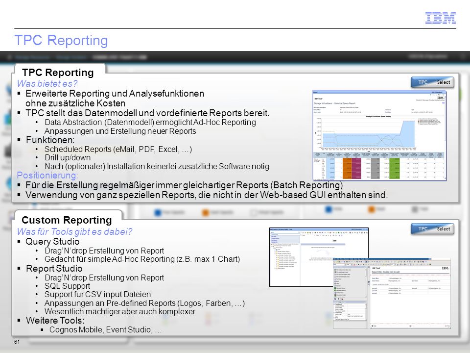 TPC Reporting TPC Reporting Custom Reporting Was bietet es