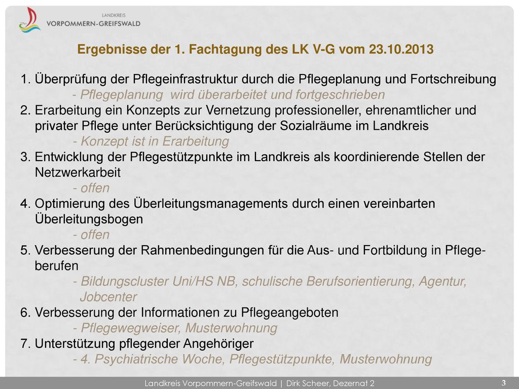 Ergebnisse der 1. Fachtagung des LK V-G vom