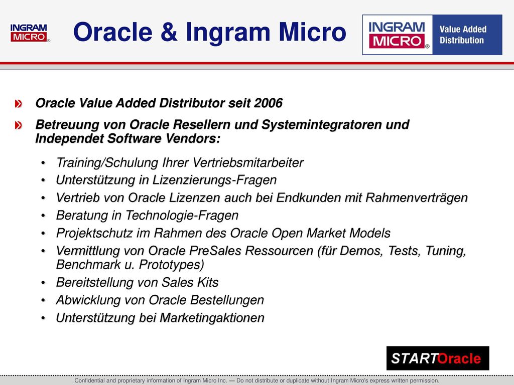 Oracle & Ingram Micro Oracle Value Added Distributor seit 2006