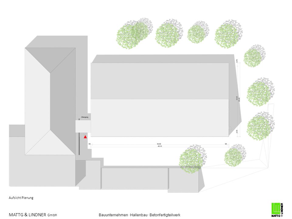 Aufsicht Planung MATTG & LINDNER GmbH Bauunternehmen · Hallenbau · Betonfertigteilwerk.