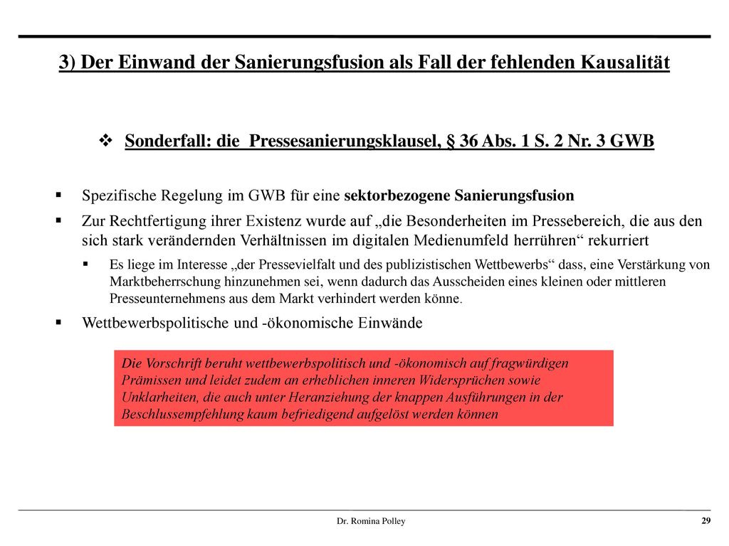 3) Der Einwand der Sanierungsfusion als Fall der fehlenden Kausalität