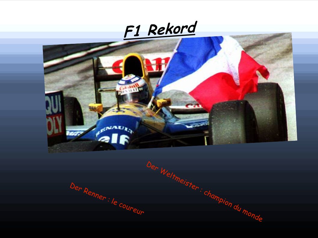 F1 Rekord Der Weltmeister : champion du monde Der Renner : le coureur