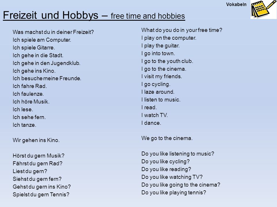 Freizeit und Hobbys – free time and hobbies