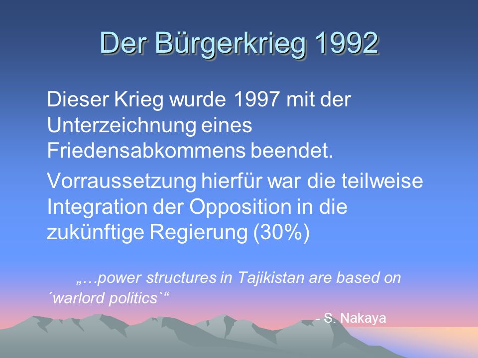 Der Bürgerkrieg 1992 Dieser Krieg wurde 1997 mit der Unterzeichnung eines Friedensabkommens beendet.