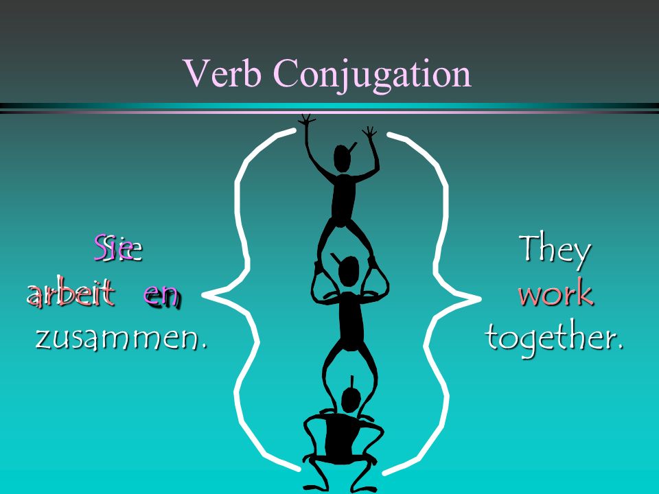 Verb Conjugation Sie zusammen. Sie en They work together. arbeit