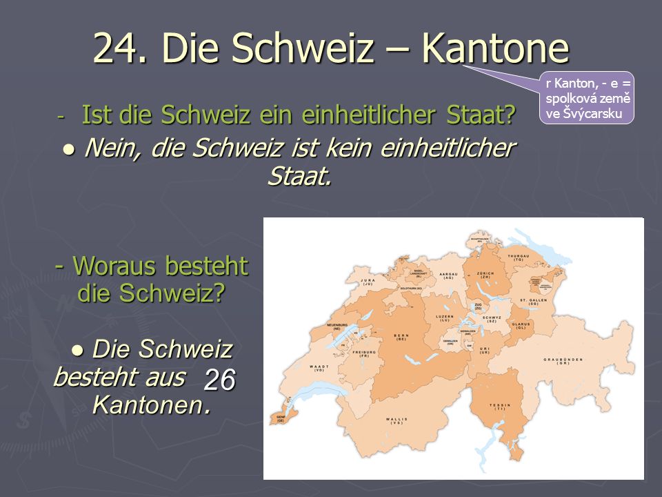 24. Die Schweiz – Kantone 26 Ist die Schweiz ein einheitlicher Staat