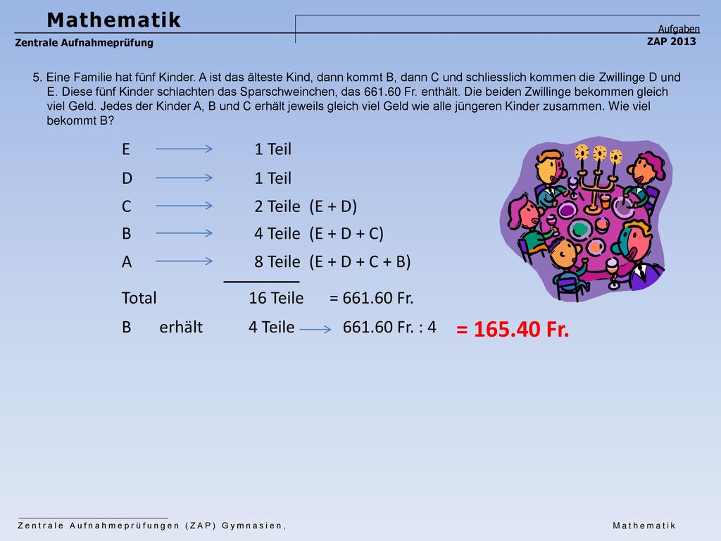 = Fr. Mathematik E 1 Teil D 1 Teil C 2 Teile (E + D) B