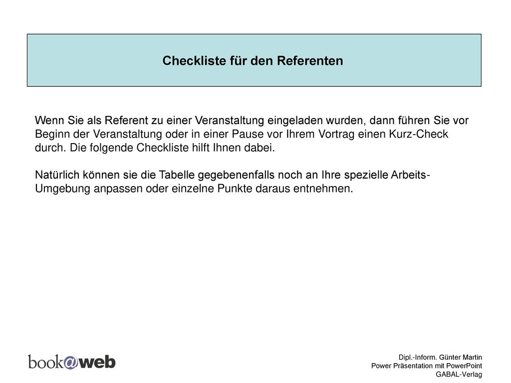 Checkliste für den Referenten