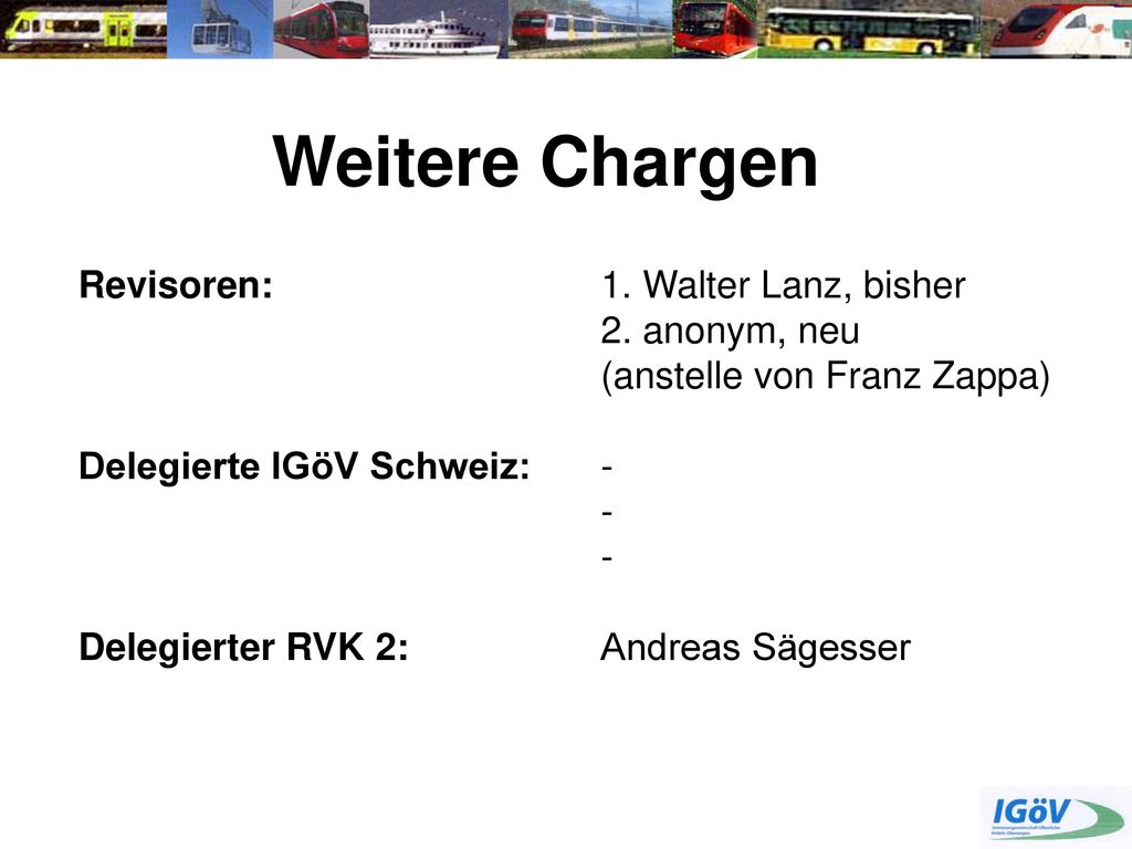 Weitere Chargen Revisoren: 1. Walter Lanz, bisher 2. anonym, neu