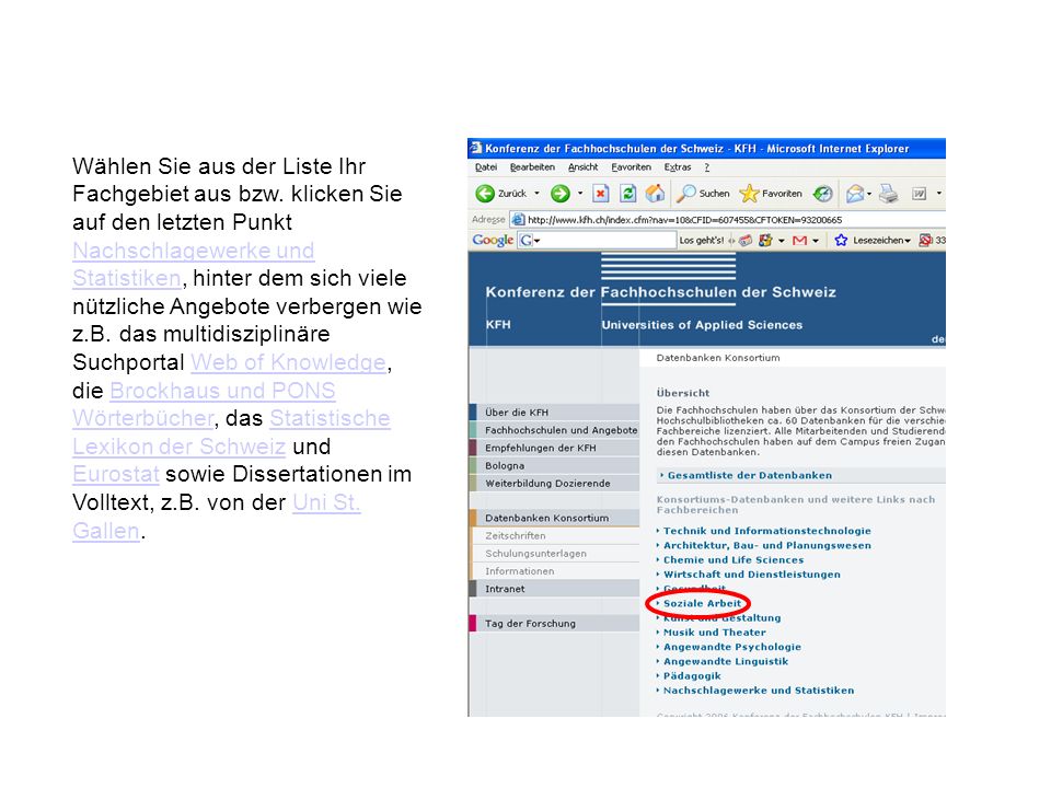 Wählen Sie aus der Liste Ihr Fachgebiet aus bzw