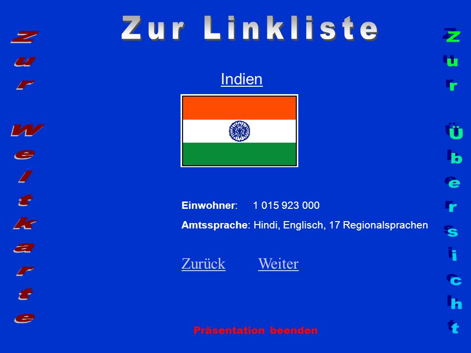 Zur Linkliste Zur Weltkarte Zur Übersicht Indien Zurück Weiter