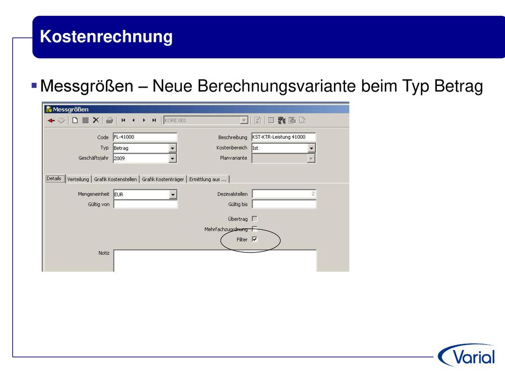 Kostenrechnung Messgrößen – Neue Berechnungsvariante beim Typ Betrag