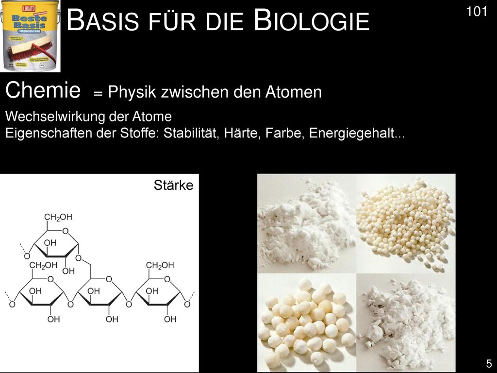 Basis für die Biologie Chemie = Physik zwischen den Atomen 101
