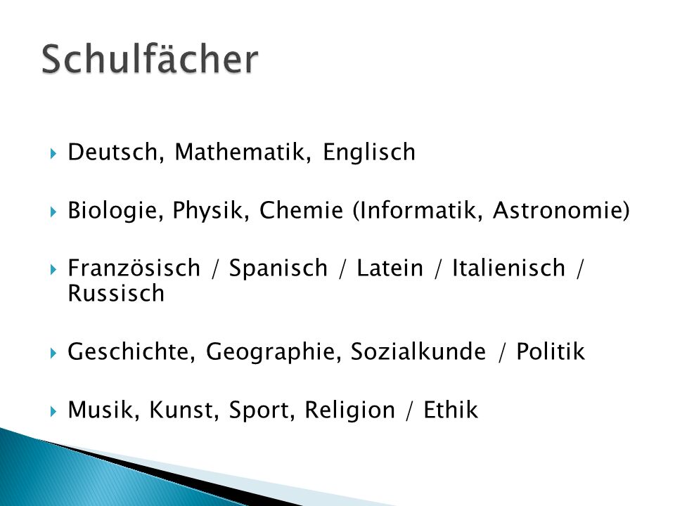 Schulfächer Deutsch, Mathematik, Englisch