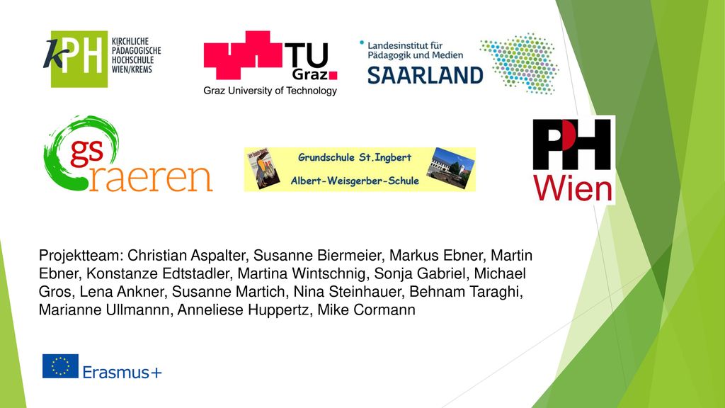 Projektteam: Christian Aspalter, Susanne Biermeier, Markus Ebner, Martin Ebner, Konstanze Edtstadler, Martina Wintschnig, Sonja Gabriel, Michael Gros, Lena Ankner, Susanne Martich, Nina Steinhauer, Behnam Taraghi, Marianne Ullmannn, Anneliese Huppertz, Mike Cormann