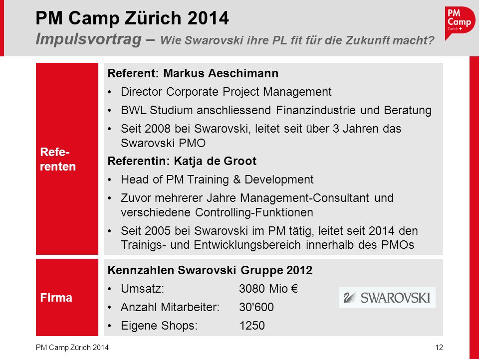 PM Camp Zürich 2014 Impulsvortrag – Wie Swarovski ihre PL fit für die Zukunft macht