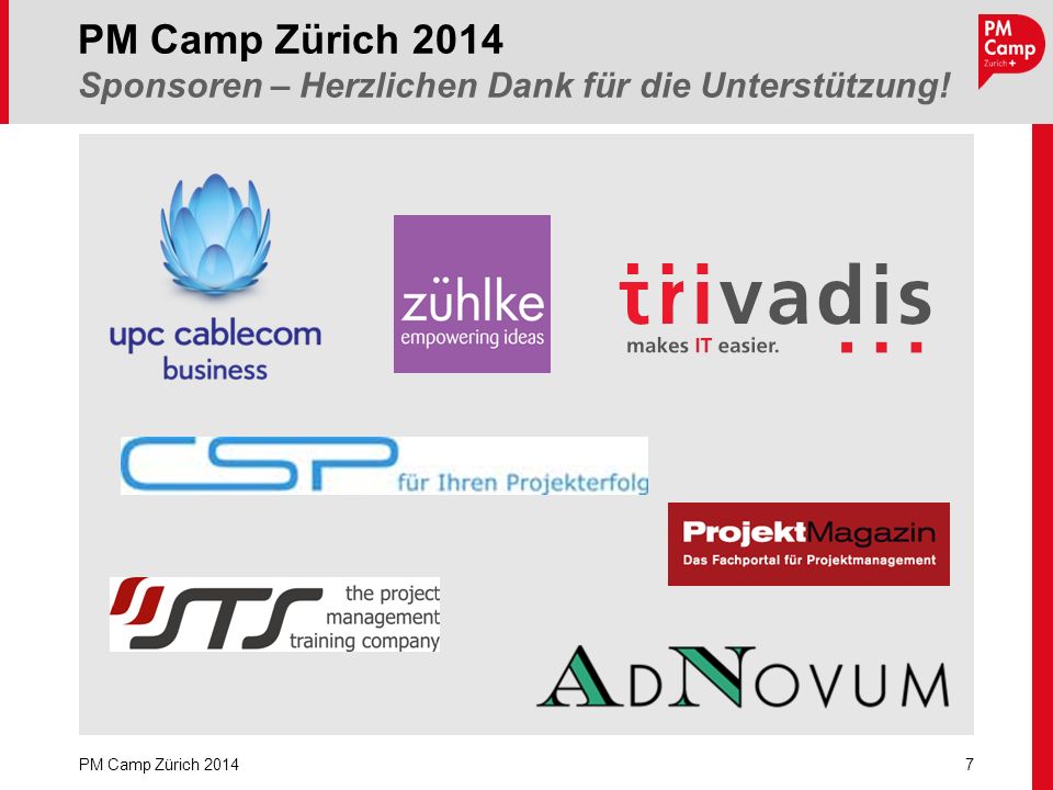 PM Camp Zürich 2014 Sponsoren – Herzlichen Dank für die Unterstützung!