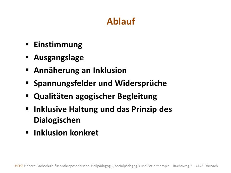 Ablauf Einstimmung Ausgangslage Annäherung an Inklusion