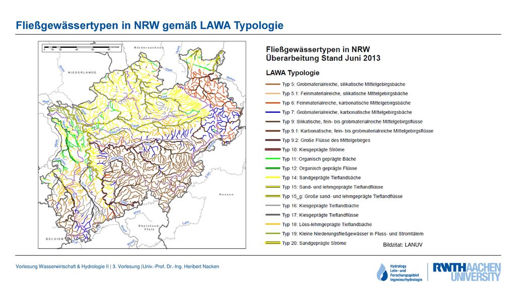 Fließgewässertypen in NRW gemäß LAWA Typologie