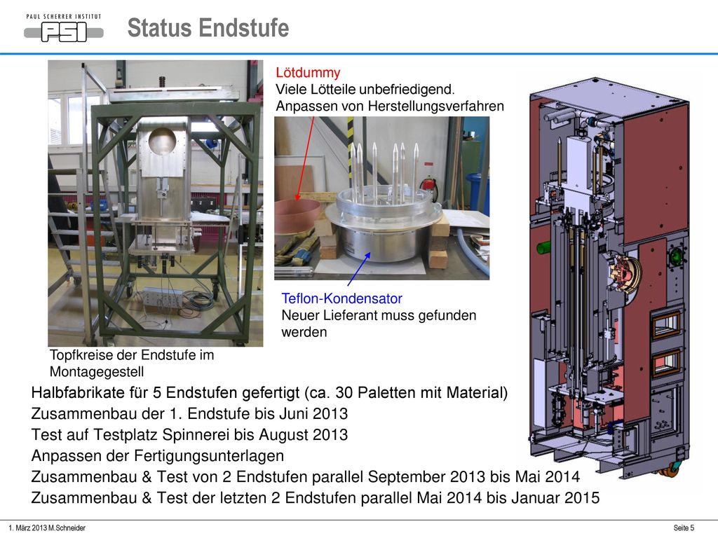 Status Endstufe Lötdummy. Viele Lötteile unbefriedigend. Anpassen von Herstellungsverfahren. Teflon-Kondensator.