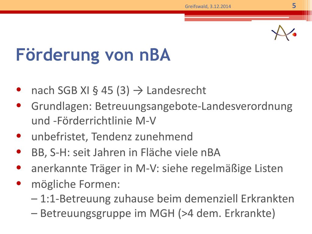 Förderung von nBA nach SGB XI § 45 (3) → Landesrecht