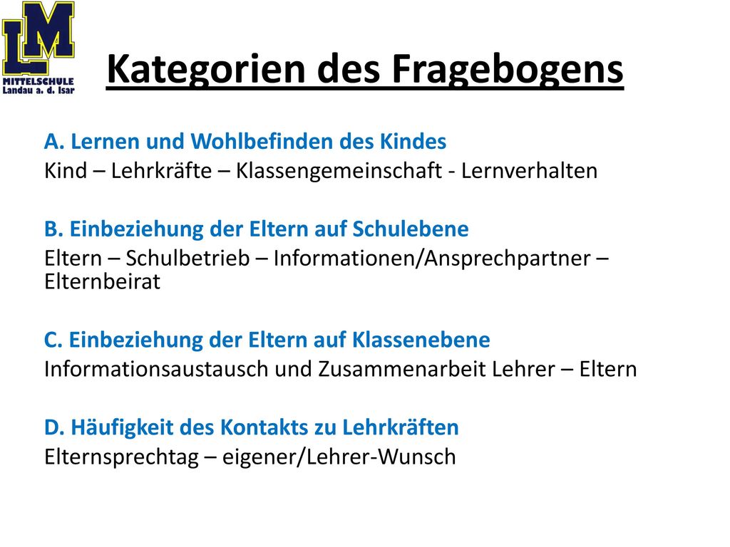 Kategorien des Fragebogens