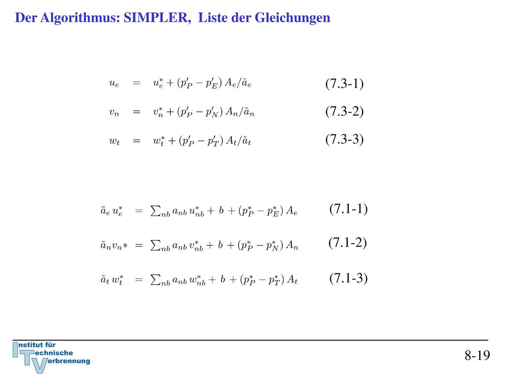 Der Algorithmus: SIMPLER, Liste der Gleichungen