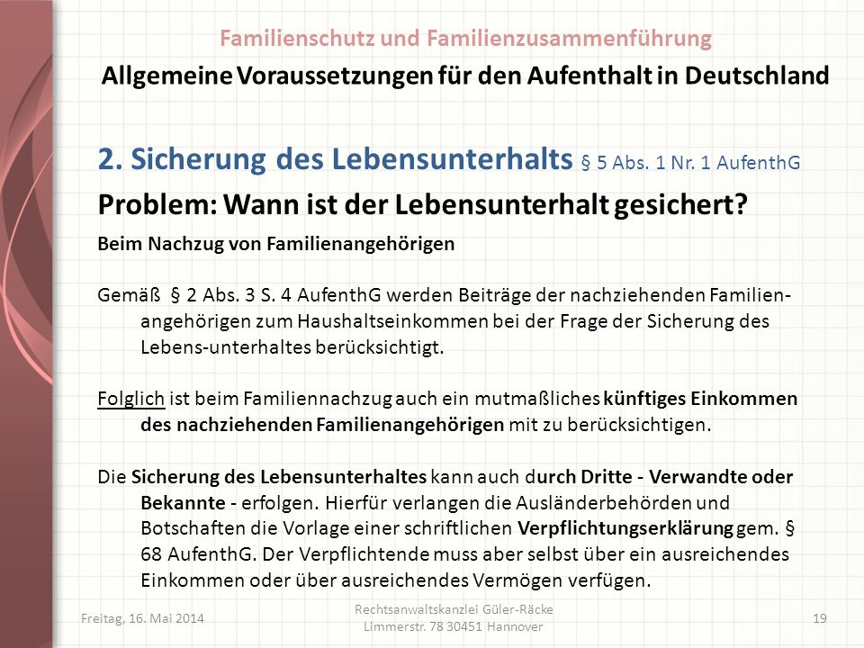 2. Sicherung des Lebensunterhalts § 5 Abs. 1 Nr. 1 AufenthG