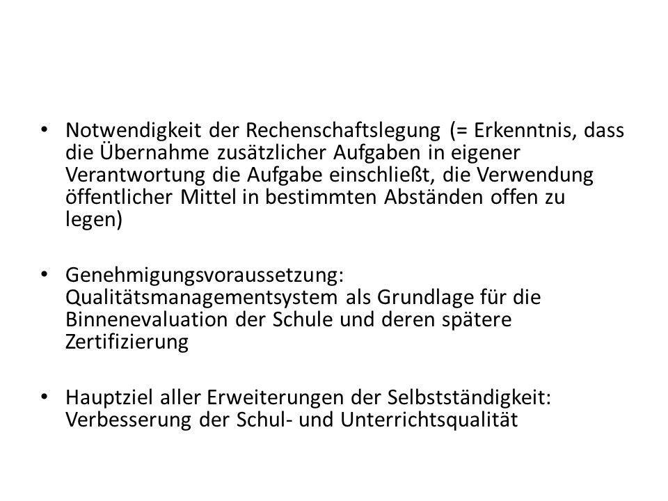 Notwendigkeit der Rechenschaftslegung (= Erkenntnis, dass die Übernahme zusätzlicher Aufgaben in eigener Verantwortung die Aufgabe einschließt, die Verwendung öffentlicher Mittel in bestimmten Abständen offen zu legen)