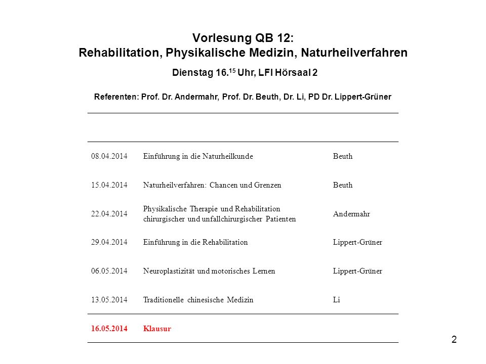 Dienstag Uhr, LFI Hörsaal 2