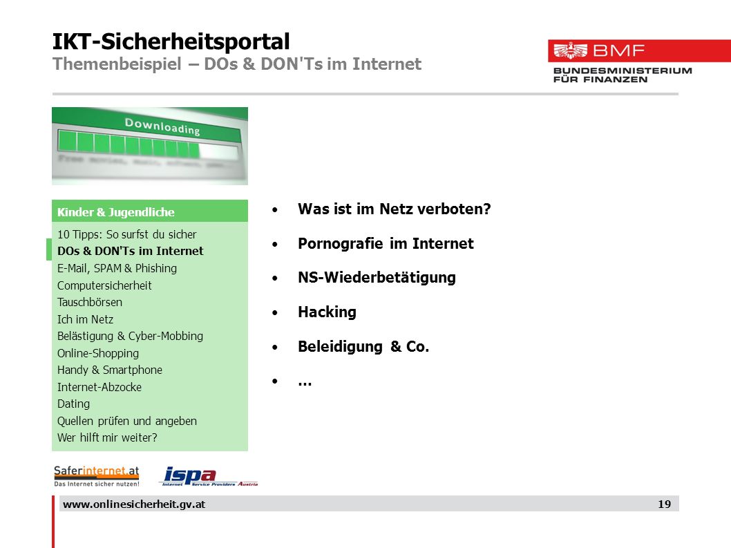IKT-Sicherheitsportal Themenbeispiel – DOs & DON Ts im Internet