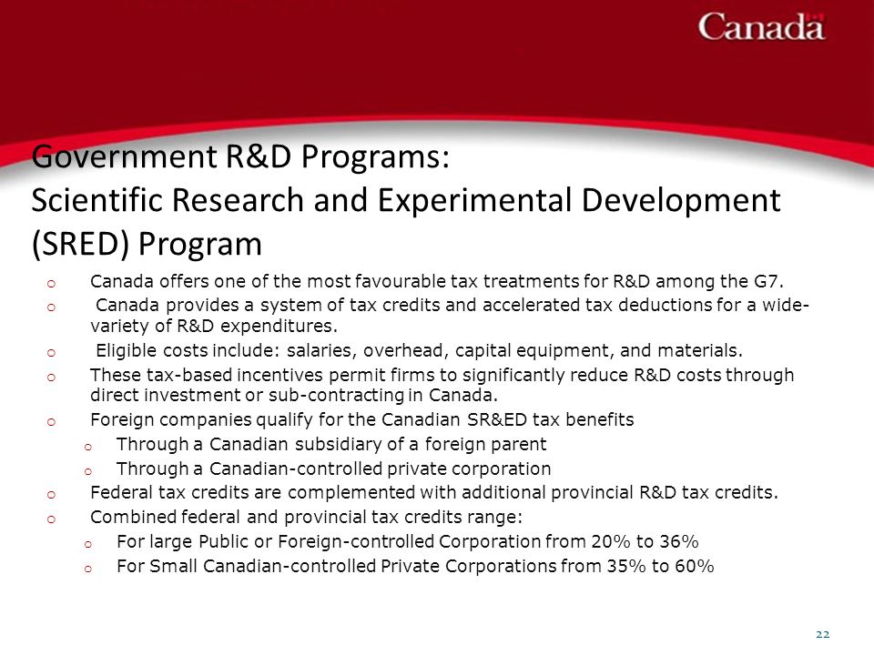 Government R&D Programs: Scientific Research and Experimental Development (SRED) Program
