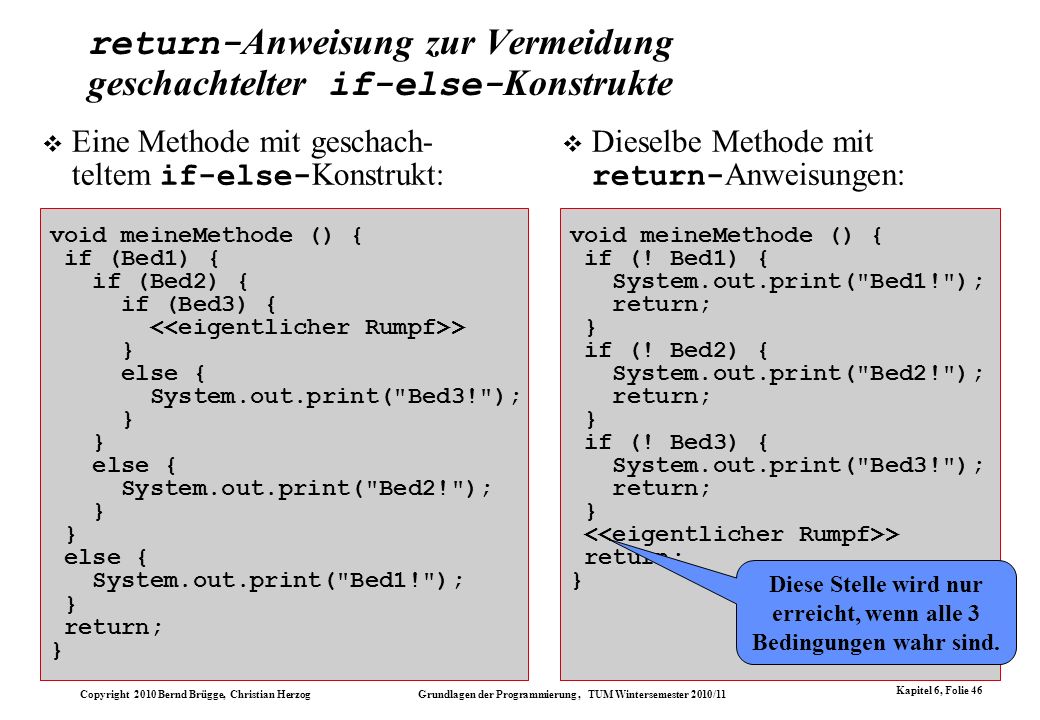 return-Anweisung zur Vermeidung geschachtelter if-else-Konstrukte