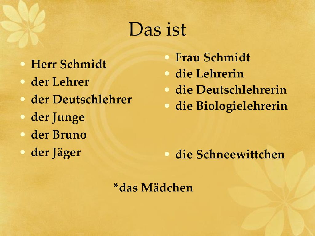 Das ist Frau Schmidt Herr Schmidt die Lehrerin der Lehrer