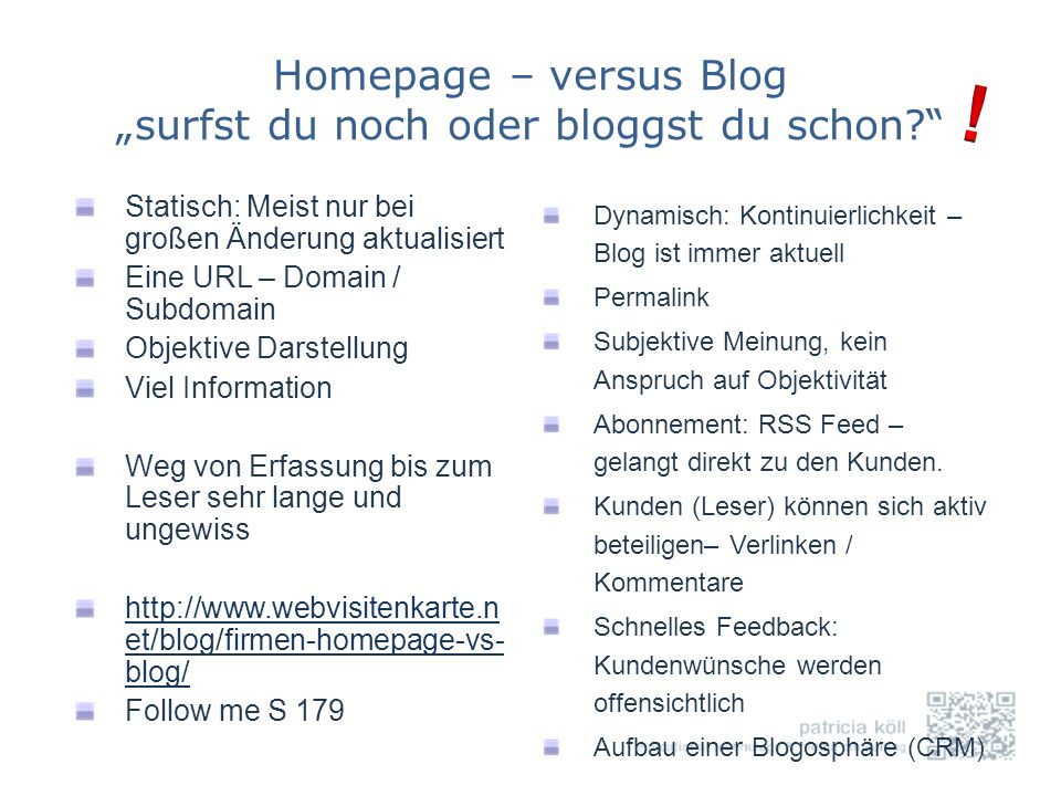 Homepage – versus Blog „surfst du noch oder bloggst du schon