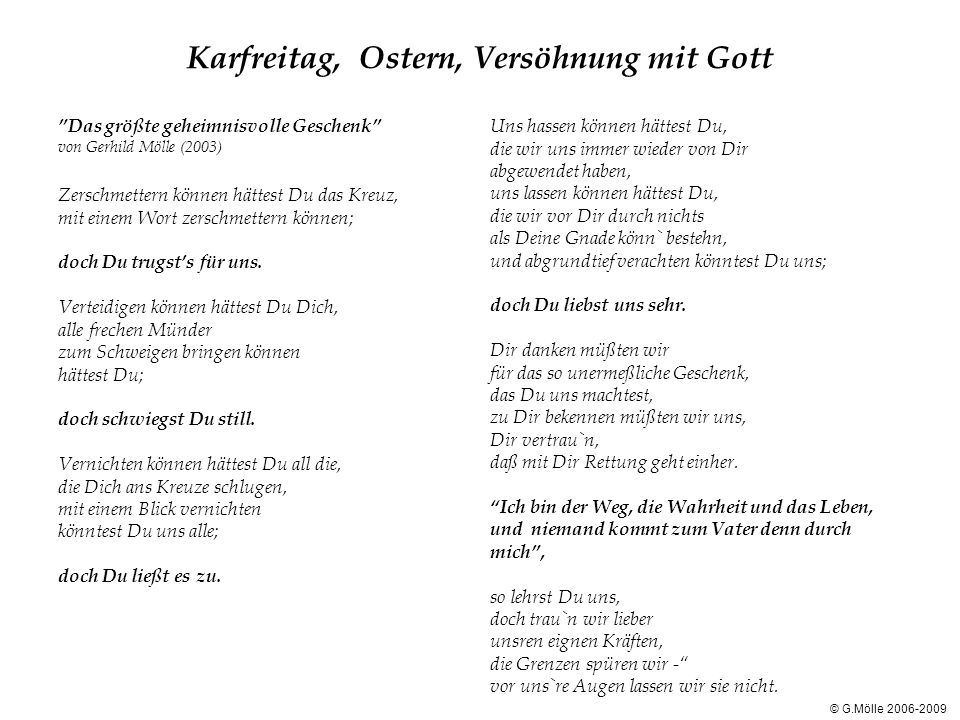 Karfreitag, Ostern, Versöhnung mit Gott