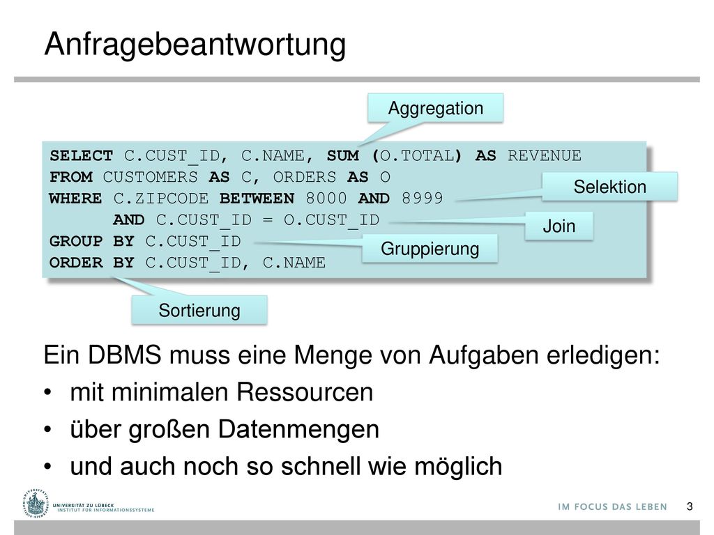Anfragebeantwortung Ein DBMS muss eine Menge von Aufgaben erledigen: