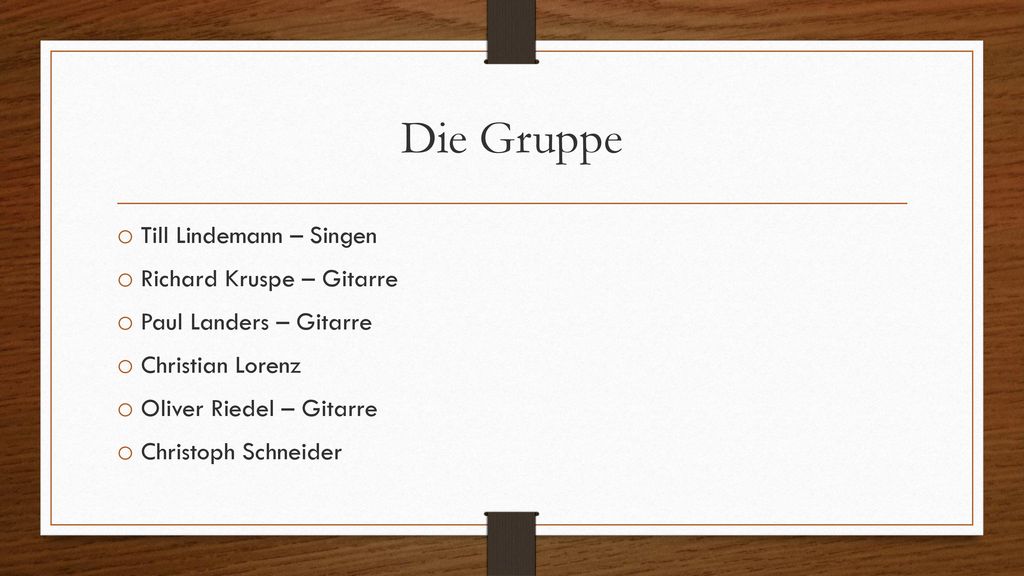 Die Gruppe Till Lindemann – Singen Richard Kruspe – Gitarre