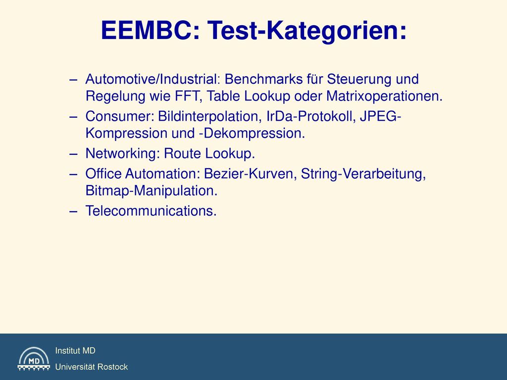 EEMBC: Test-Kategorien: