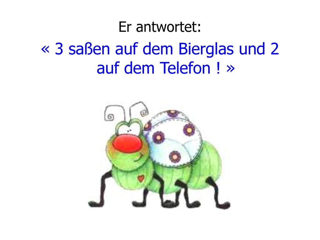 « 3 saßen auf dem Bierglas und 2 auf dem Telefon ! »