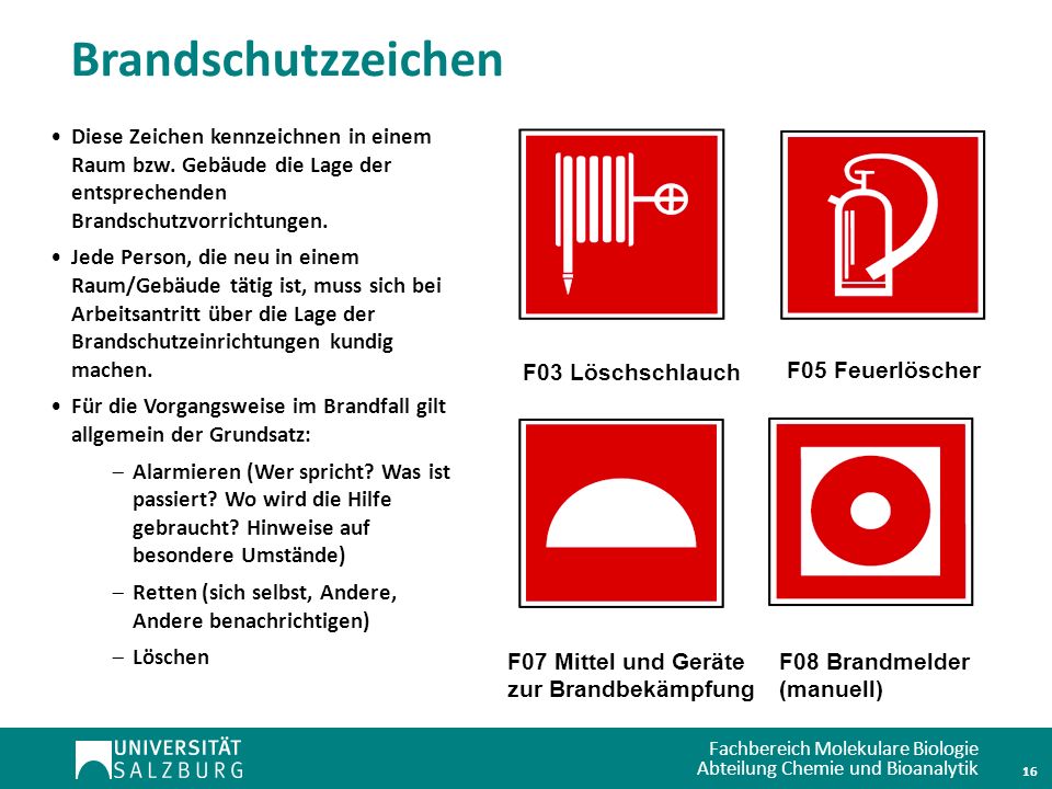 Brandschutzzeichen Diese Zeichen kennzeichnen in einem Raum bzw. Gebäude die Lage der entsprechenden Brandschutzvorrichtungen.