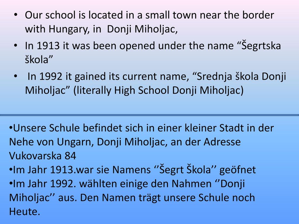 Our school is located in a small town near the border with Hungary, in Donji Miholjac,