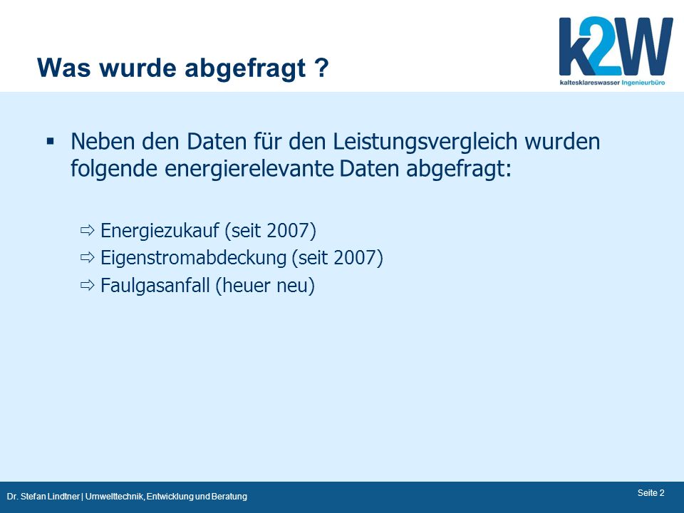 Was wurde abgefragt Neben den Daten für den Leistungsvergleich wurden folgende energierelevante Daten abgefragt: