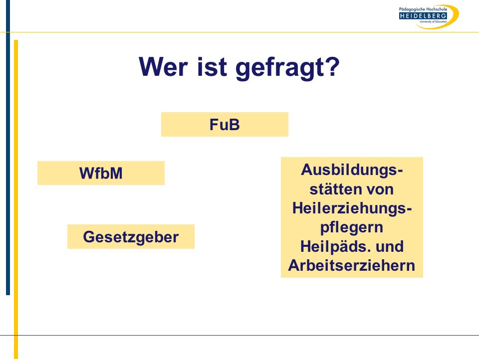 Wer ist gefragt FuB. Ausbildungs-stätten von Heilerziehungs-pflegern Heilpäds. und Arbeitserziehern.
