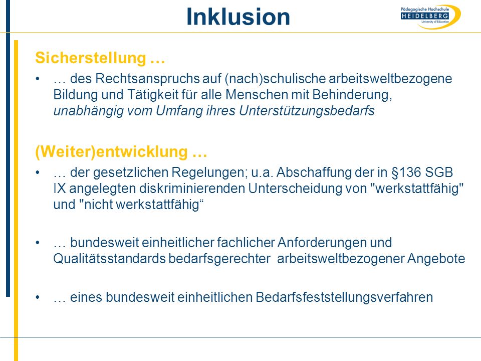 Inklusion Sicherstellung … (Weiter)entwicklung …