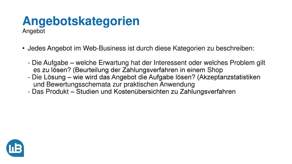 Angebotskategorien Angebot